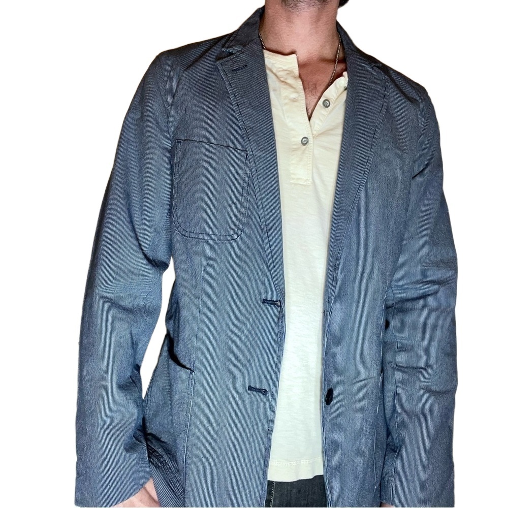 LANDS' END CANVAS Mens Blue Pinstripe Two-Button Chore Blazer Size M